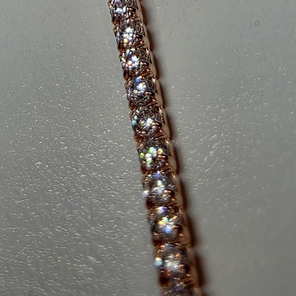 7.5" 2mm Rose Gold over 925 Silver CZ Tennis Dainty Bracelet Women's Bridal - Picture 4 of 6
